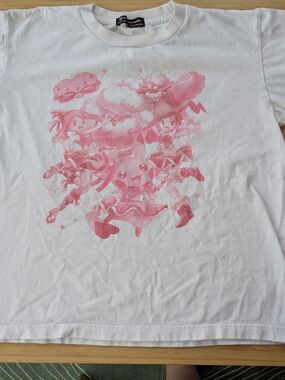 White Boxy Tee With Pink Pokemon Print